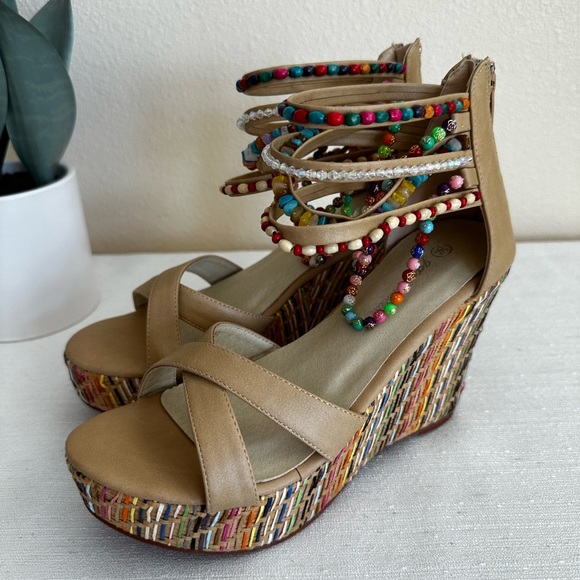 New Getmorebeauty Rainbow Beaded Braided wedge Sandals Woman’s EU36 US5 - Picture 5 of 12